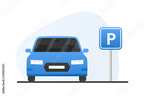 Car parking sign. Parking space icon. Parking lot. Car in the parking. Flat style. Vector illustration