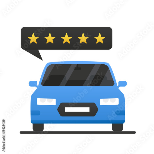 Car vehicle rating review online vector, concept of expertise feedback, auto store testimonial, automobile assessment test, success car history, customer safety satisfaction idea. Vector illustration