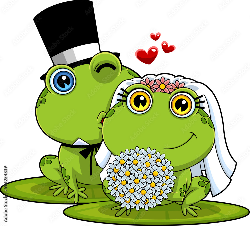 Cute Frogs Cartoon Characters Newlyweds. Vector Hand Drawn Illustration ...