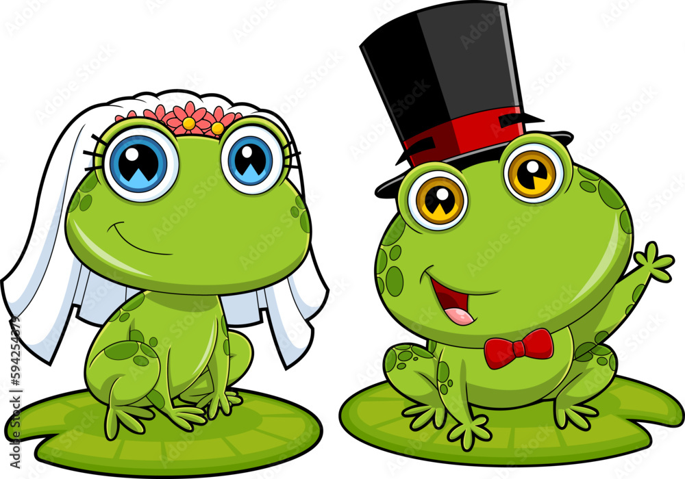 Cute Frogs Cartoon Characters Newlyweds. Vector Hand Drawn Illustration ...