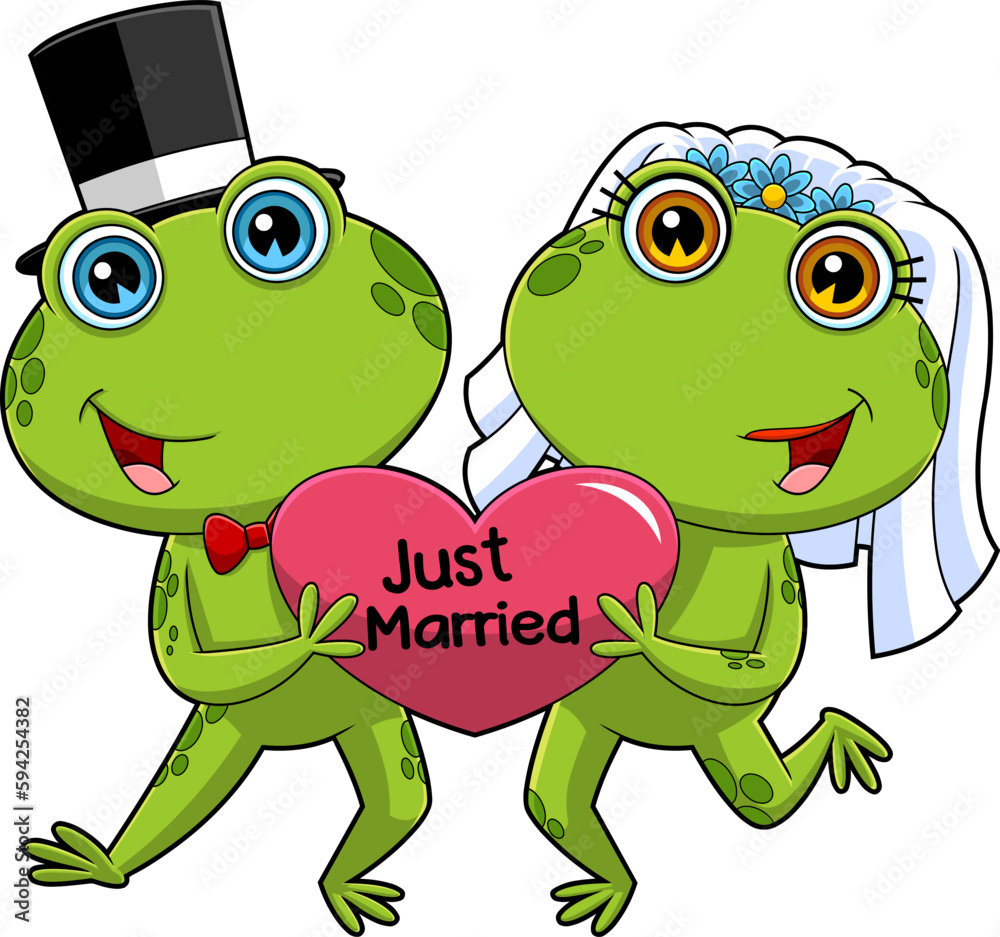 Cute Frogs Cartoon Characters Newlyweds. Vector Hand Drawn Illustration ...
