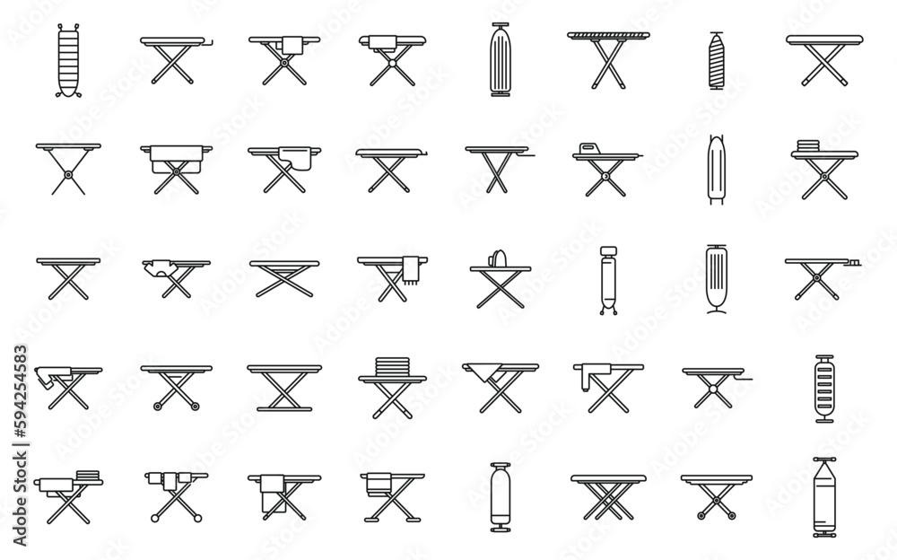 Ironing board icons set outline vector. Cloth domestic. Fabric clothes Ironing board icons set outline vector. Cloth domestic. Fabric clothes