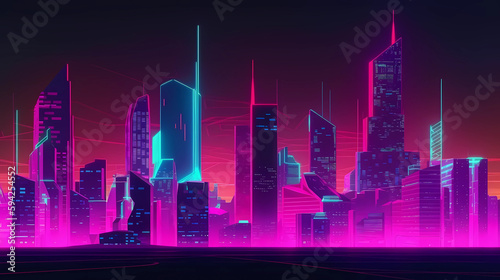 neon futuristic city, cyberpunk with moon in the background. generative ai