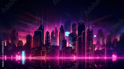 neon futuristic city  cyberpunk with moon in the background. generative ai