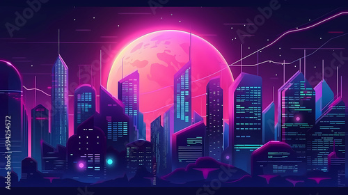 neon futuristic city  cyberpunk with moon in the background. generative ai
