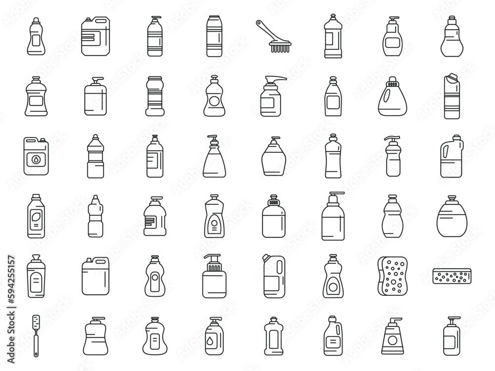 Fototapeta premium Dishwashing detergents icons set outline vector. Bowl ceramic. Clean wash