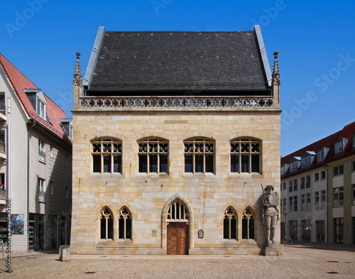 Gothic town hall facade in the old city of Halberstadt in Germany