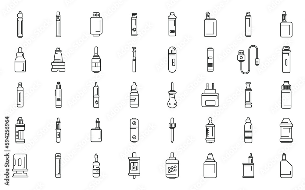 e-cigarette accessories icons set outline vector. Liquid vape. Smoke coil