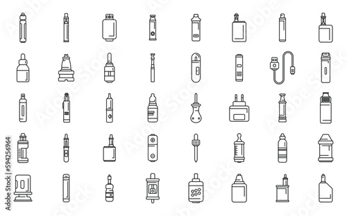 e-cigarette accessories icons set outline vector. Liquid vape. Smoke coil