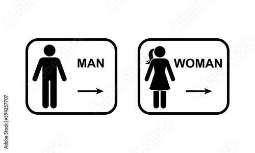 Public toilet man woman direction arrow access icon vector illustration. Restroom sign symbol washroom bathroom stick figure frame pictogram