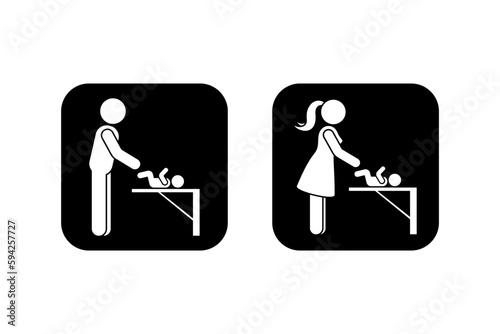 Public toilet icon parenting room vector illustration. Restroom sign symbol mother father taking care of baby stick figure pictogram