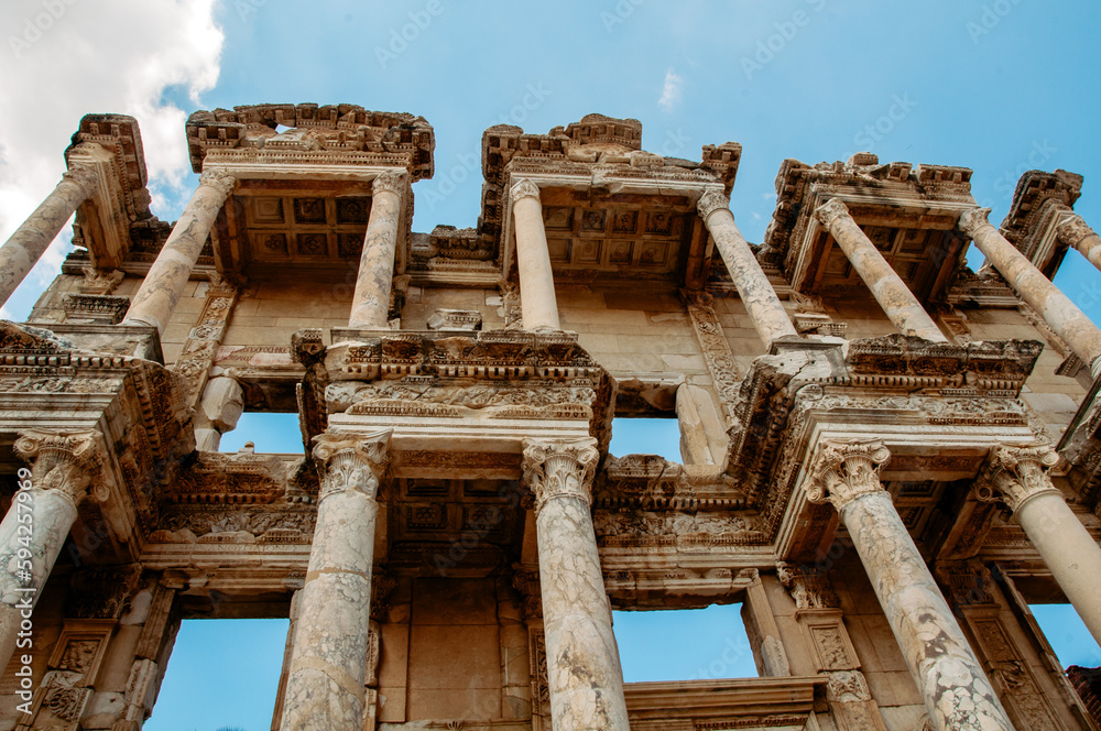 The ruins of the Library of Celsius in the ancient city of Ephesus. The most visited ancient city in Turkey. Selcuk, Izmir Turkey