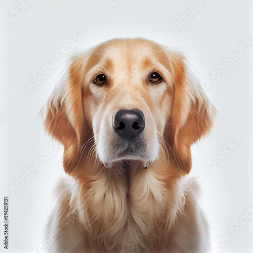 Adult Golden Retriever dog portrait isolated on white background. Generative AI. 