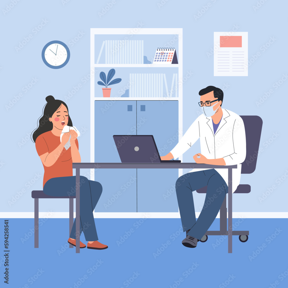 Patient is in the doctor's office. Doctor's consultation. Vector cartoon flat style illustration