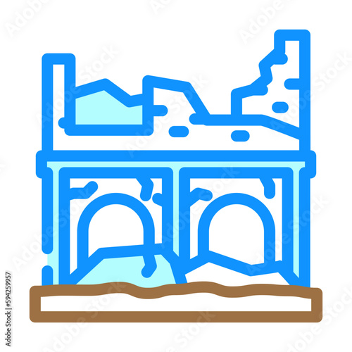 house earthquake destroyed color icon vector illustration