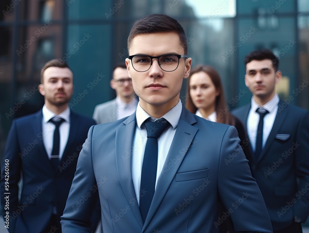 Zuverlässiger Geschäftsmann und sein Team. Zusammenarbeit für den Erfolg, generative AI. Zuverlässiger Geschäftsmann und sein Team. Zusammenarbeit für den Erfolg, generative AI.