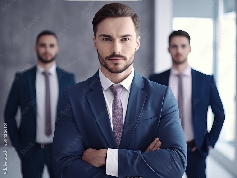 Zuverlässiger Geschäftsmann und sein Team. Zusammenarbeit für den Erfolg, generative AI. Zuverlässiger Geschäftsmann und sein Team. Zusammenarbeit für den Erfolg, generative AI.