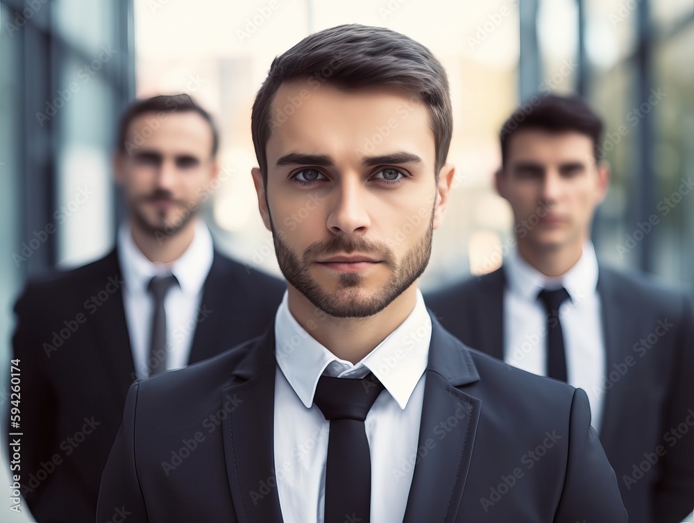 Zuverlässiger Geschäftsmann und sein Team. Zusammenarbeit für den Erfolg, generative AI. Zuverlässiger Geschäftsmann und sein Team. Zusammenarbeit für den Erfolg, generative AI.