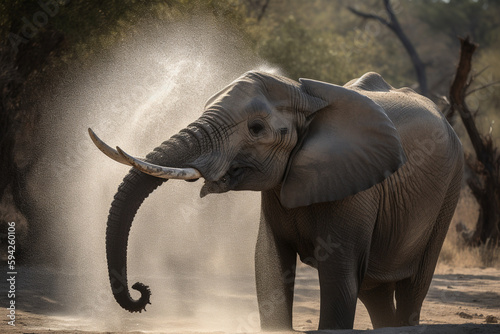 an elephant spouts water from its trunk