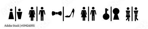 Restroom or bathroom for man and woman to peeing. Funny vector WC pictogram icon or sign. World toilet day. Stickman bath room. Unisex. Clean the toilets