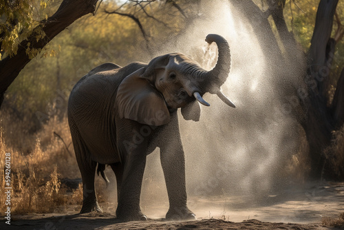 an elephant spouts water from its trunk