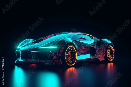 futuristic neon sports car, generative ai © Ella