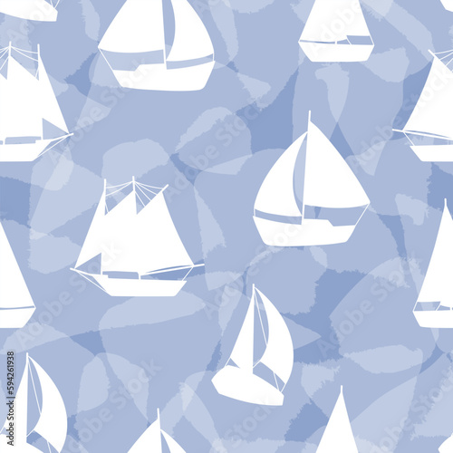 Sailing yachts silhouettes seamless pattern