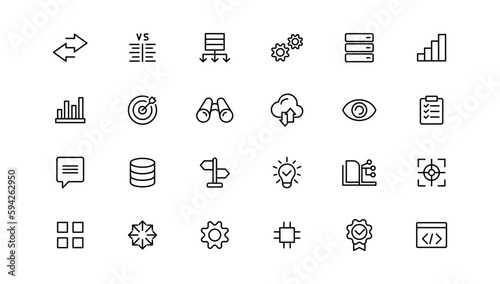 Data analysis, statistics, analytics - minimal thin line web icon set. Outline icons collection.