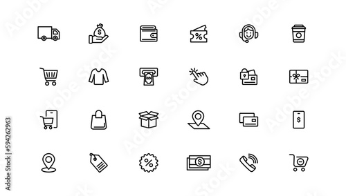 Shopping and retail line icons set. E-Commerce and retail outline icons collection. Shopping, gifts, store, shop, delivery, marketing, store, money, price