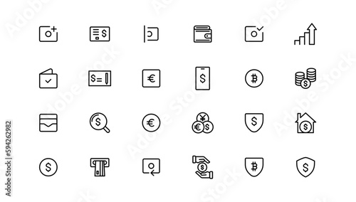 finance and money outline line icons set