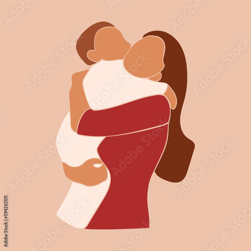 Mother hugs a baby. Mom hugs her child. Mother's Day. Mother's care. Faceless vector illustration. EPS 10