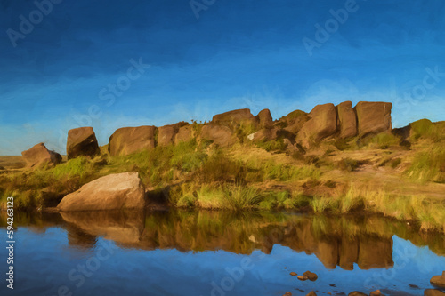Digital painting of The Roaches at sunset in the Peak District National Park.