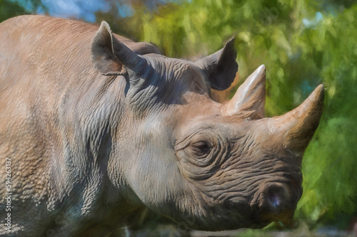 Digital painting of a close-up of a black rhinoceros © Rob Thorley