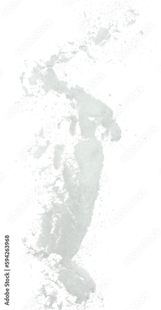 Obraz premium Salt mix flying explosion, great big white salts flower explode abstract cloud fly. Salt rock splash in air, seasoning element design. White background isolated high speed freeze motion