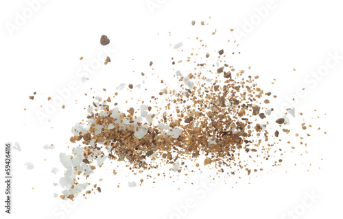 Salt mix sand flying explosion, great big white salts flower explode abstract cloud fly. Sand salt rock splash in air, seasoning element design. White background isolated high speed freeze motion