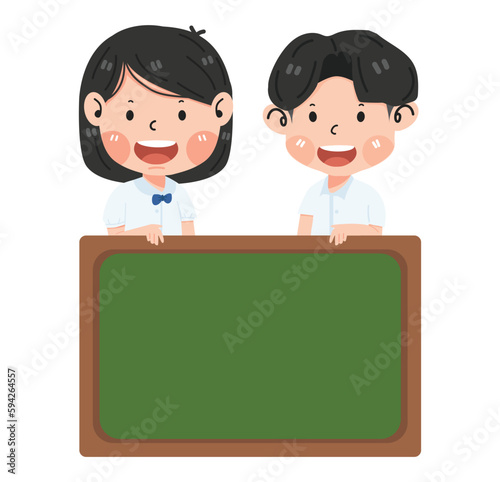 Cute Student Children holding schoolboard
