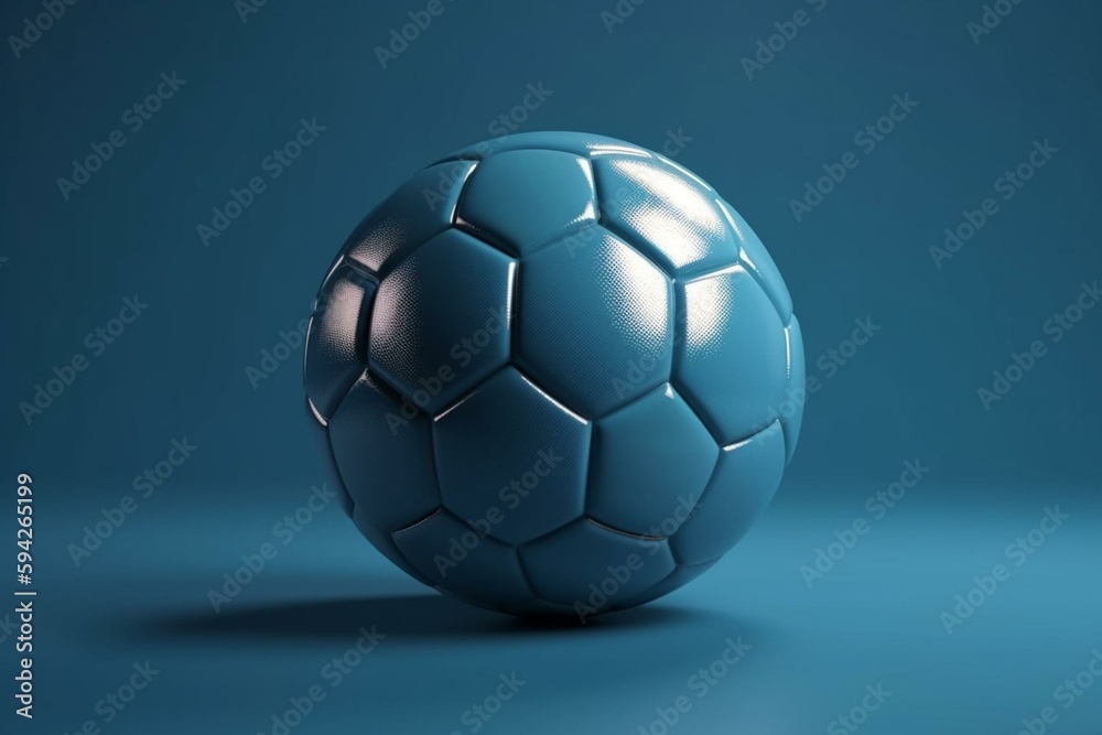 Blue soccer ball or football on blue background, 3D rendering. Generative AI