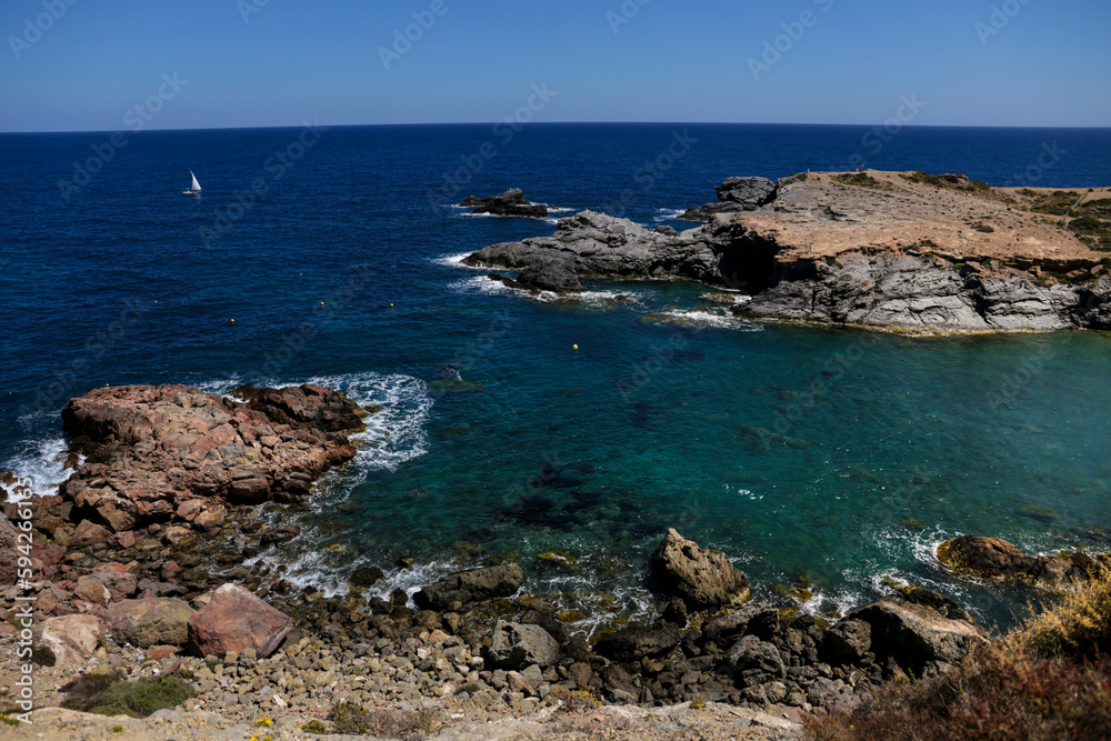 Views of Cala Fria beach from Cabo de Palos lighthouse