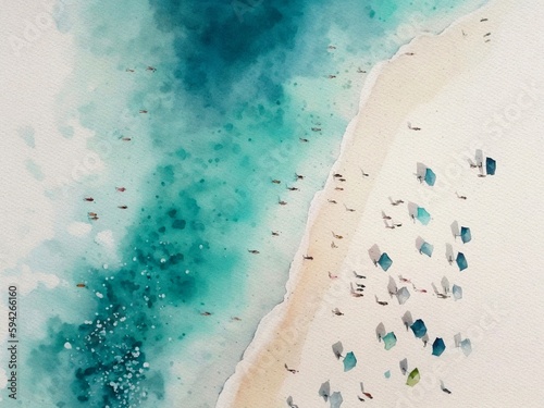 Watercolor sea and beach background created with Generative AI technology
