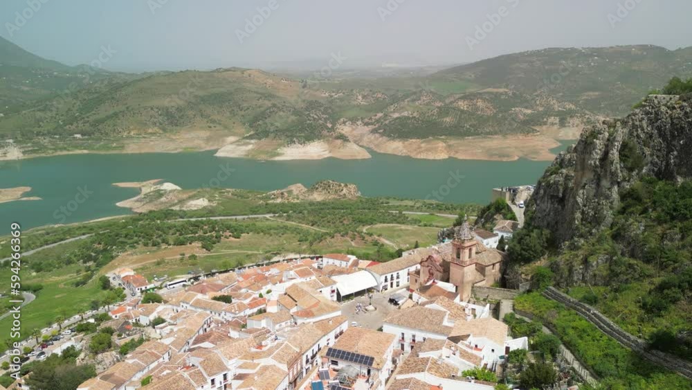 Zahara de la Sierra, Andalusia. Aerial view of whitewashed houses ...