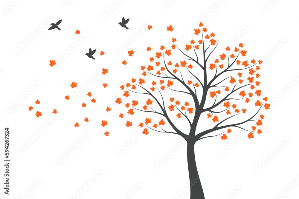 Fototapeta premium Tree Wall decoration Concept. Bird on branch wall decoration sticker design vector illustration