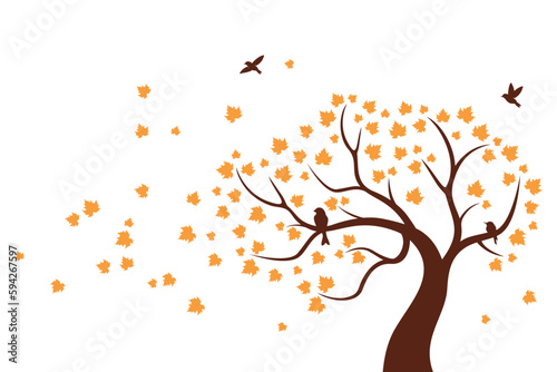 Tree Wall decoration Concept. Bird on branch wall decoration sticker design vector illustration