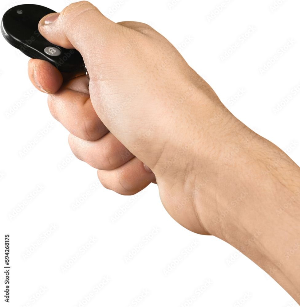 Hand Pressing Car Remote Control - Isolated Hand Pressing Car Remote Control - Isolated