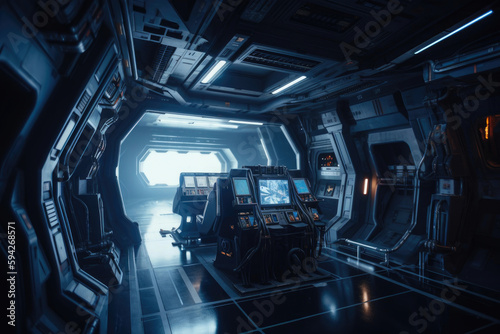 Bright spaceship interior. Generative AI