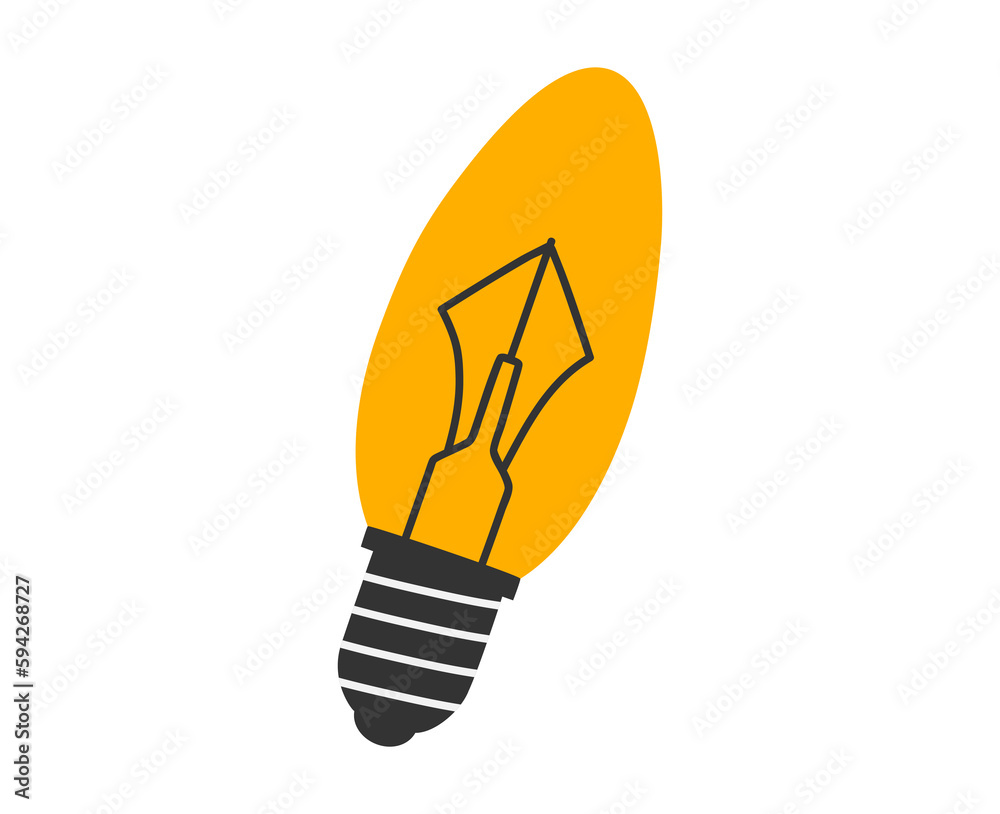 Hand drawn cute cartoon illustration of incandescent lamp in candle shape, glowing light bulb. Flat vector good idea or answer concept in doodle style. Non eco friendly device sticker, icon. Isolated.