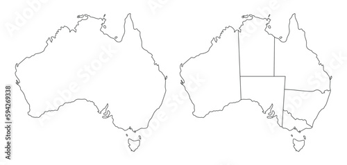 Australia map set with outline white-black administrative region. 