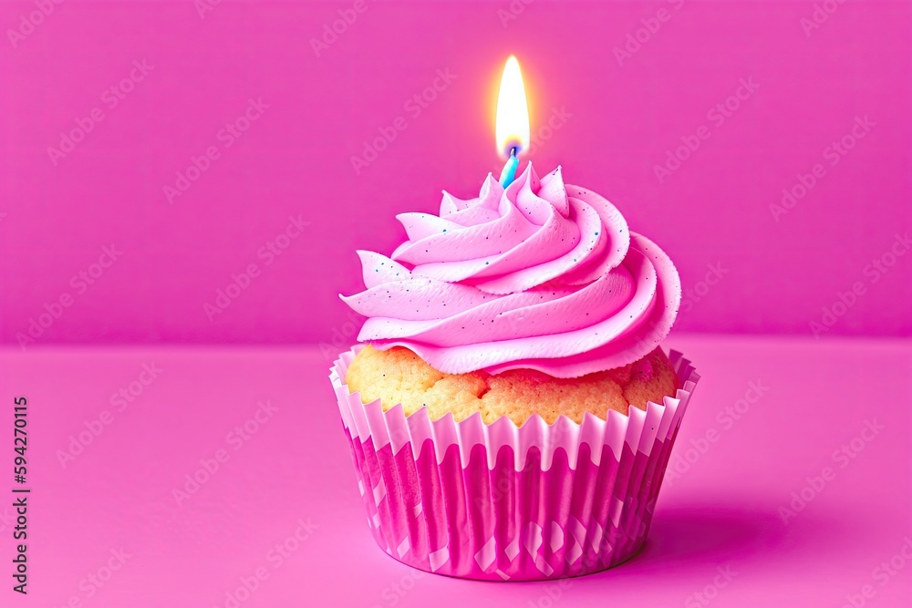 a cupcake with a single candle sticking out of it colorfully, generative ai a cupcake with a single candle sticking out of it colorfully, generative ai