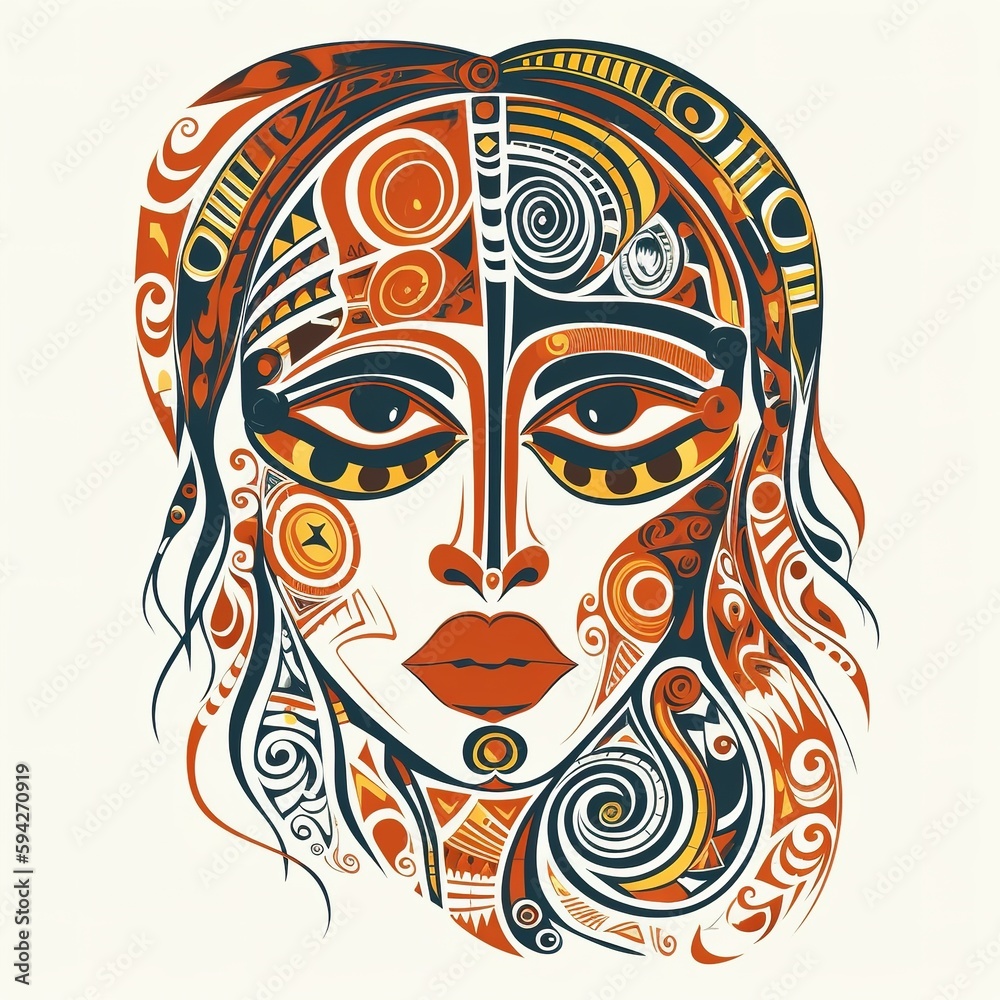 Digital illustration of abstract face, generative ai