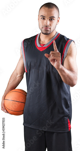 Young handsome sporty man with basketball ball isolated on white background