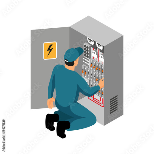 Isometric Electrician Illustration